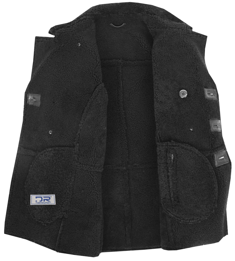 DR129 Men's Sheepskin Double Breasted Classic Jacket Black 6