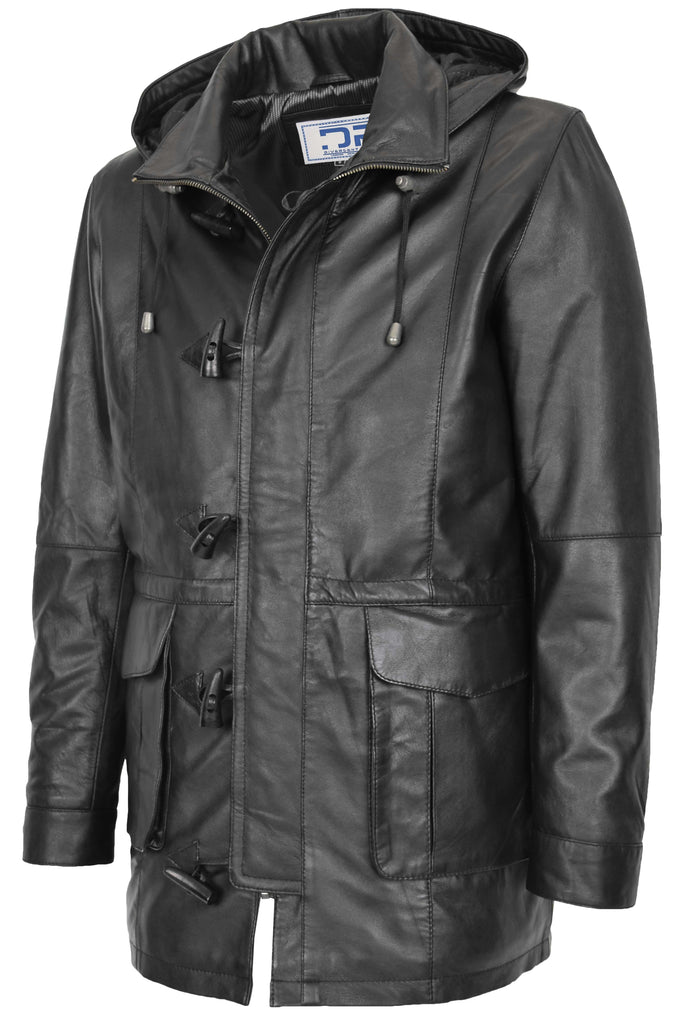 DR132 Men's Black Leather Hood Jacket Black 3