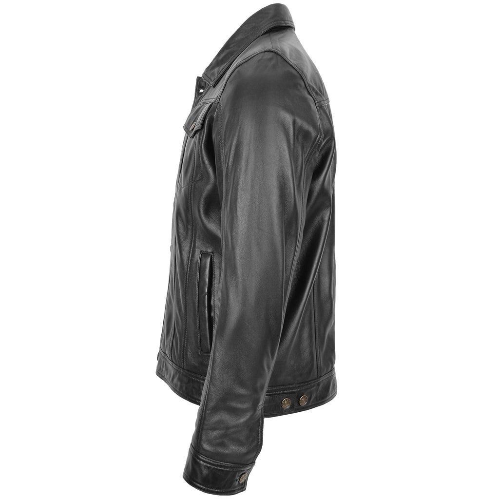 DR134 Men's Classic Short Leather Jacket Black 4