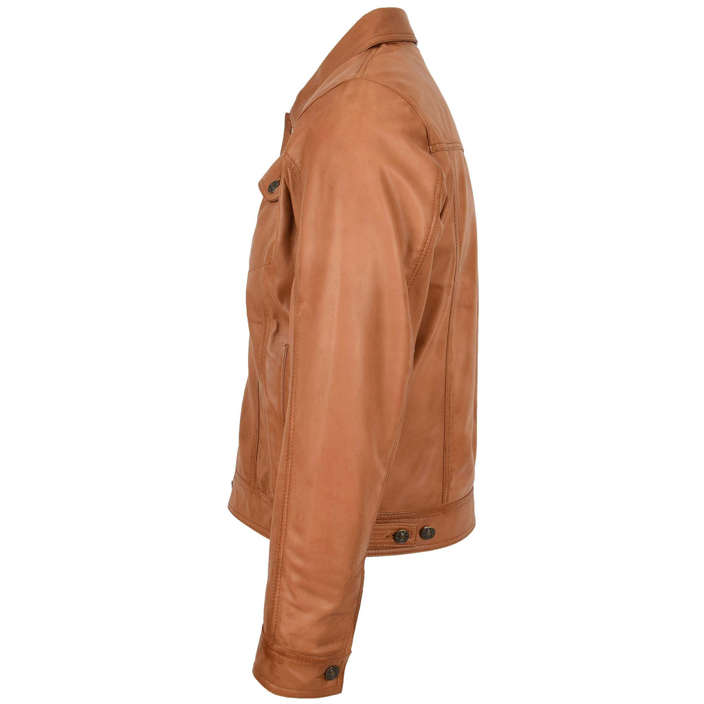 DR134 Men's Classic Short Leather Jacket Tan 4
