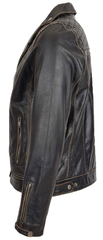 DR169 Men’s Real Leather Biker Jacket Rub Off 4