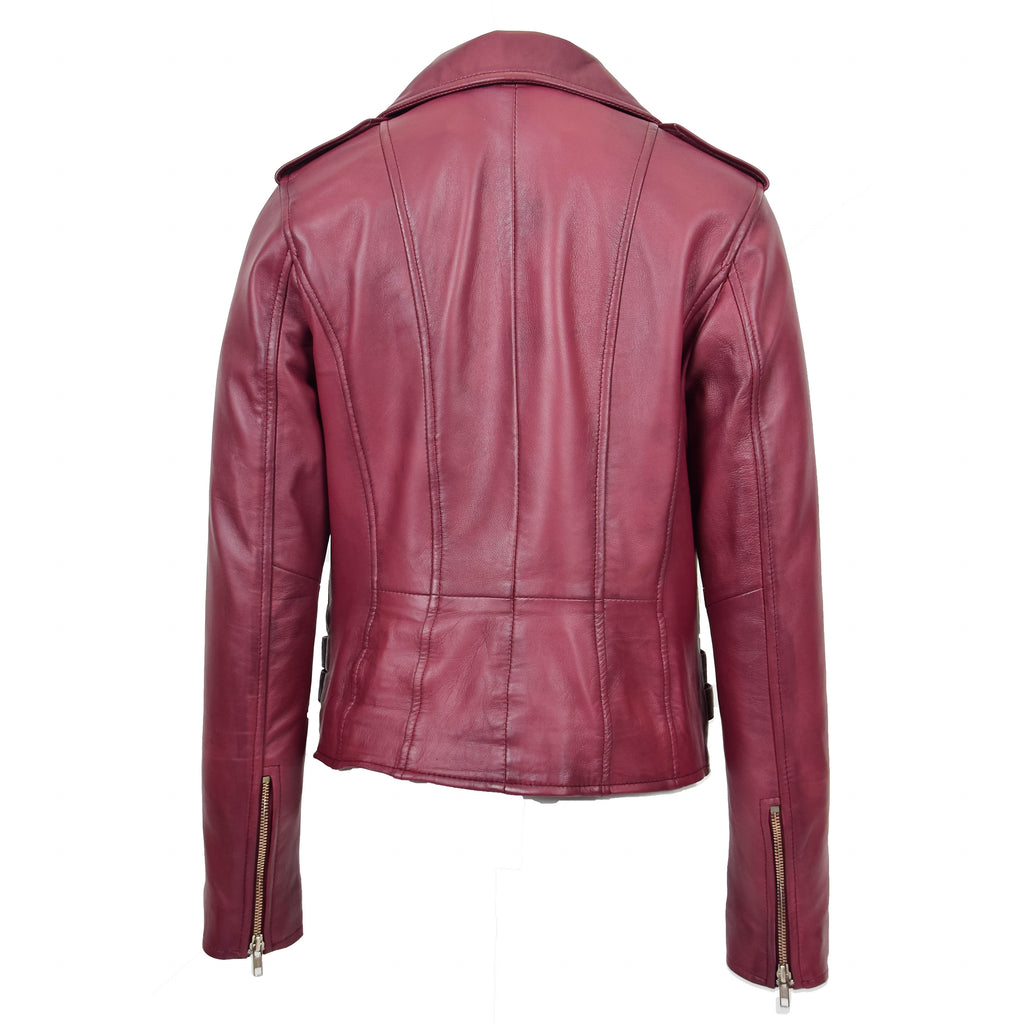 DR195 Women’s Trendy Biker Leather Jacket Burgundy 2
