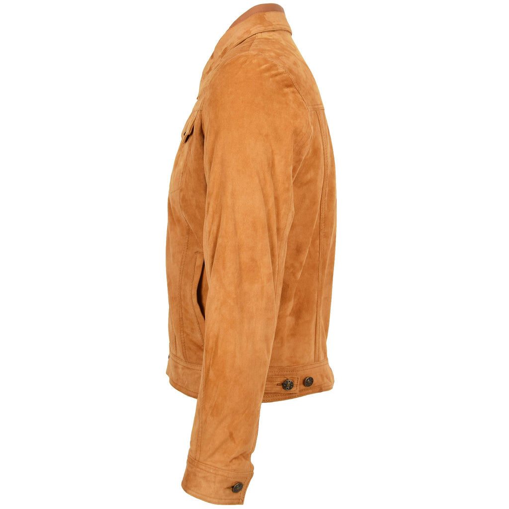 DR124 Men's Suede Buttoned Leather Short Jacket Tan 4