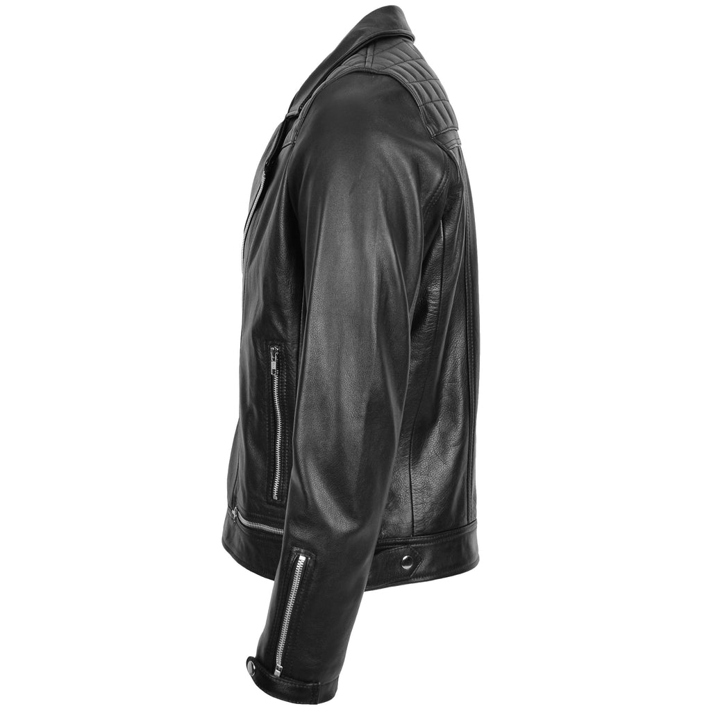 DR169 Men’s Real Leather Biker Jacket Black 5