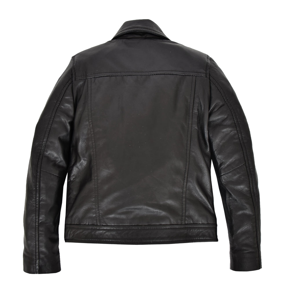 DR455 Girls Real Leather Cross Zip Biker Style Jacket Black 6