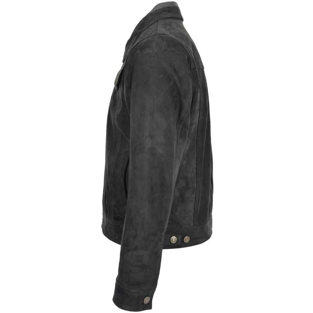 DR124 Men's Suede Buttoned Leather Short Jacket Black 5