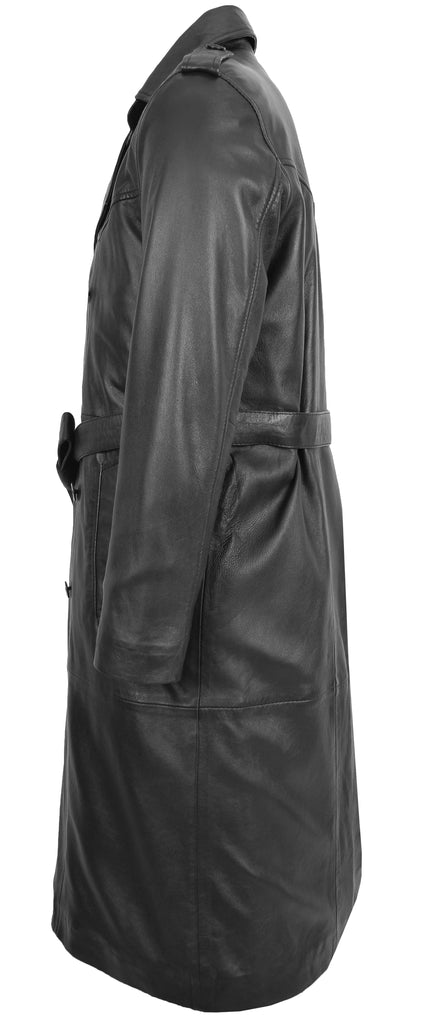 DR138 Men's Full Length Leather Coat Classic Black 6