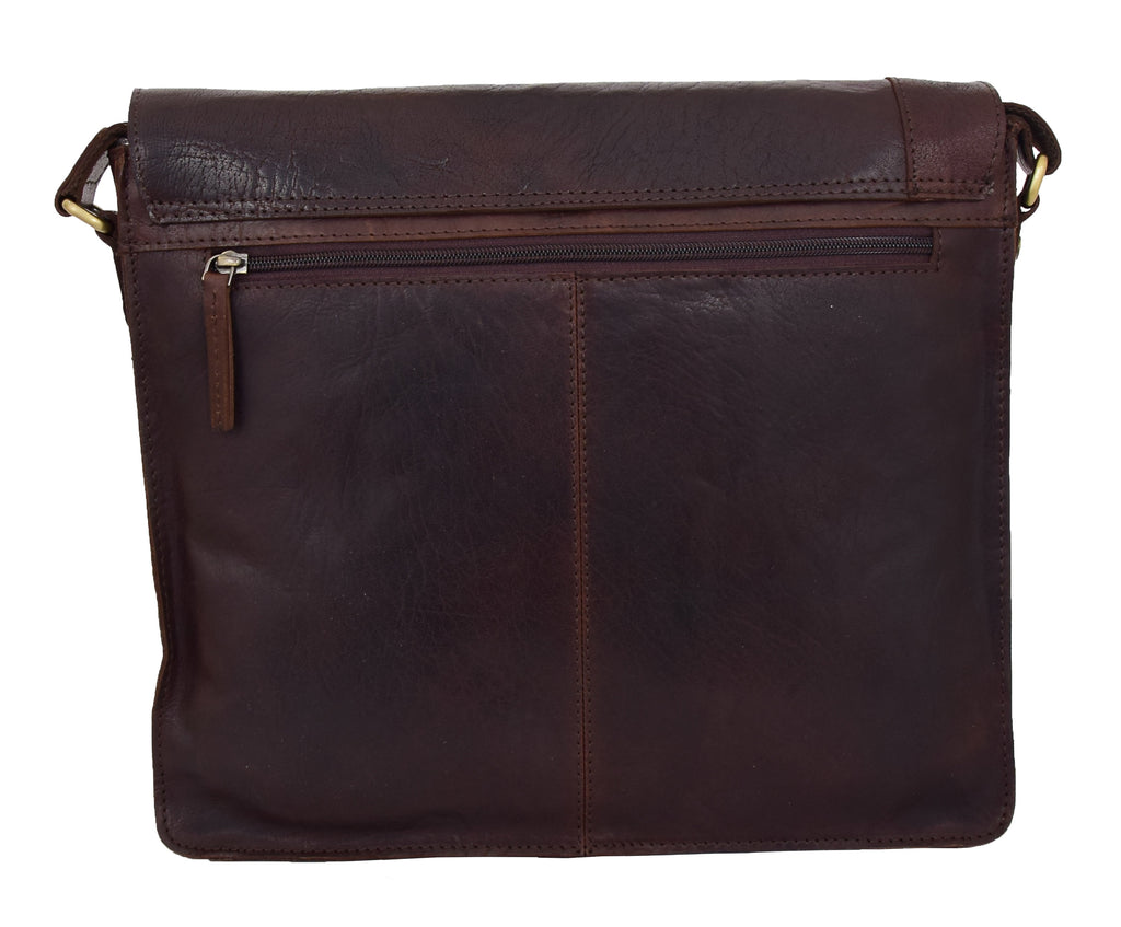 DR456 Men's Leather Flap Over Cross Body Bag Brown 7