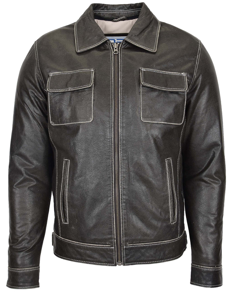 DR160 Men's Casual Biker Leather Jacket Grey 4