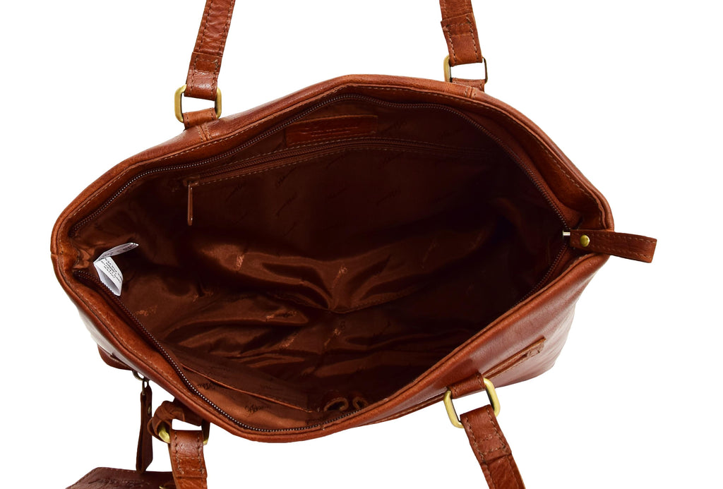 DR308 Women's Leather Classic Shopper Bag Cognac 8