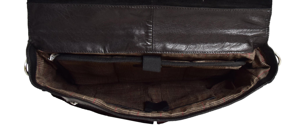 DR457 Men's Leather Briefcase Cross Body Satchel Bag Black 7