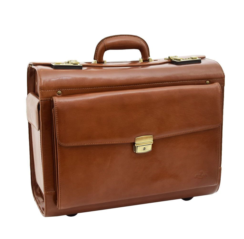 DR478 Exclusive Leather Pilot Case Laptop Bag Cognac 6