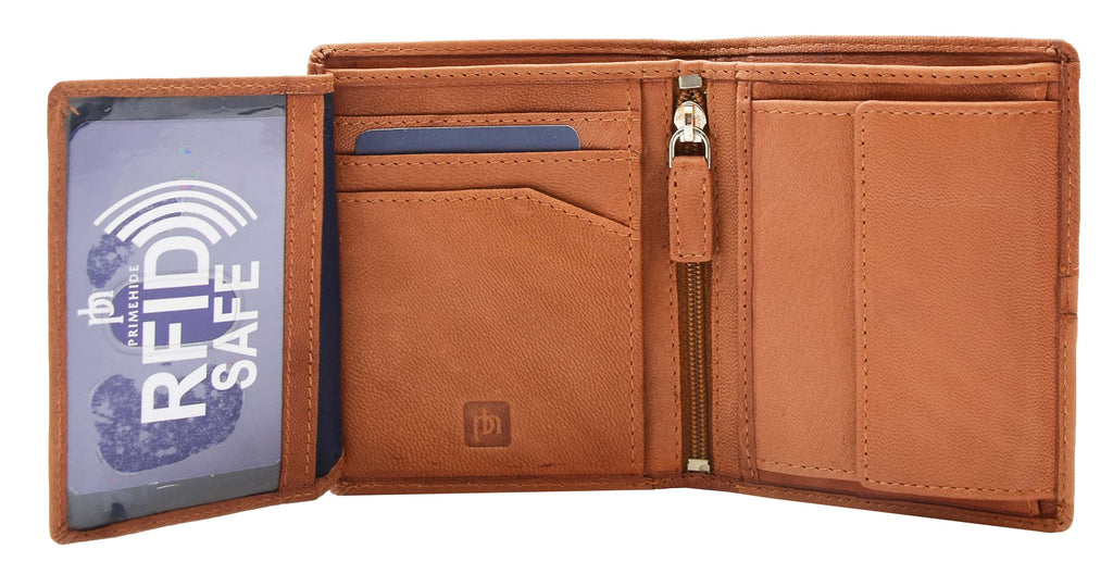 DR440 Men's Real Leather Small Bifold Wallet Cognac 7