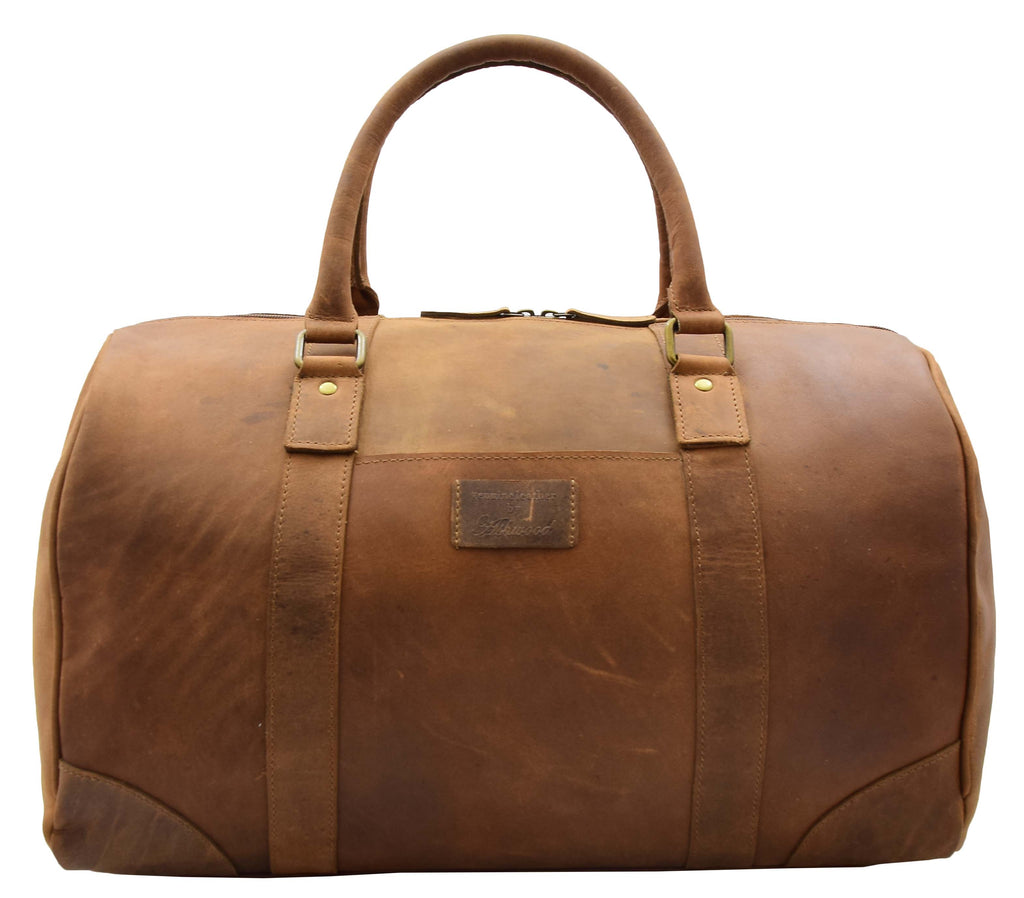 DR307 Genuine Leather Holdall Weekend Multi Use Duffle Bag Tan 6