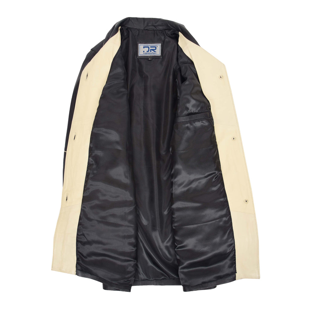 DR203 Ladies Classic Parka Real Leather Coat Trim Jacket Black-Beige 6