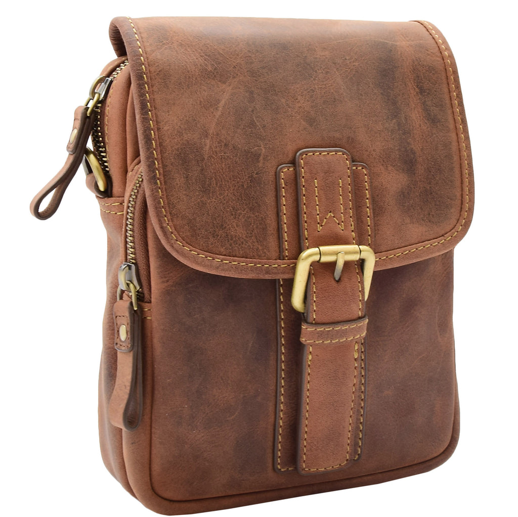 DR386 Men's Smart Crossbody Bag Genuine Leather Messenger Tan 3