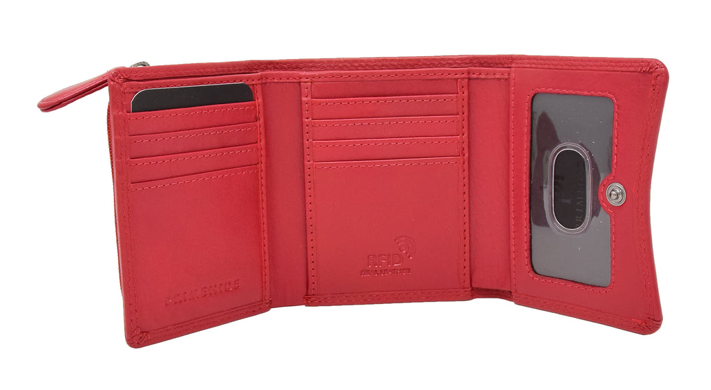 DR412 Women's Small Trifold Leather Purse Red 6