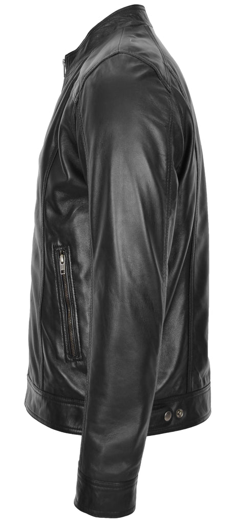 DR153 Men's Casual Biker Leather Jacket Black 6