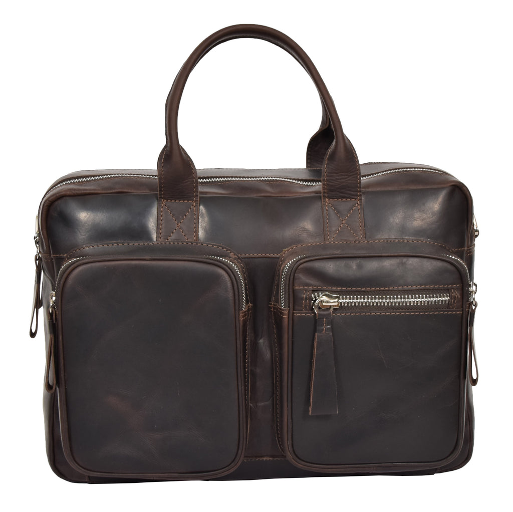 DR280 Men's Vintage Leather Organizer Briefcase Brown 5