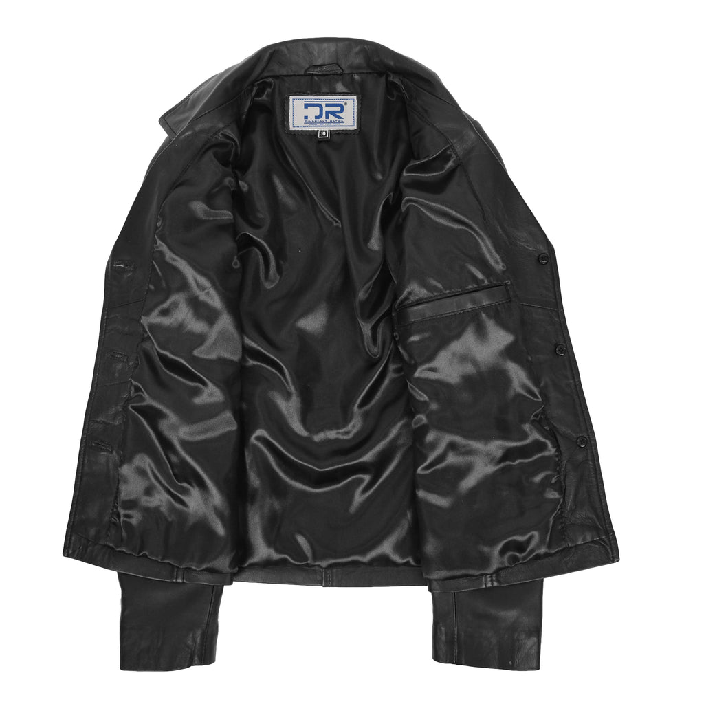 DR198 Women's Smart Work Warm Leather Jacket Black 6