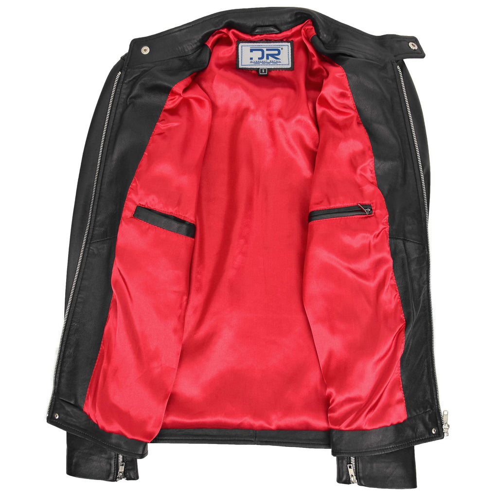 DR141 Men's Biker Sheep Leather Jacket Black 6