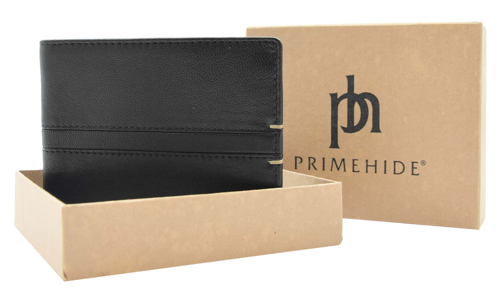 DR442 Men's Leather Wallet Slim Bifold Rfid Safe Credit Card Black 7