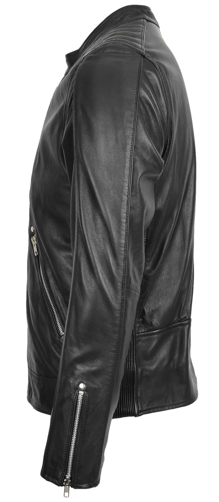 DR175 Men's Leather Casual Biker Fashion Jacket Black 6