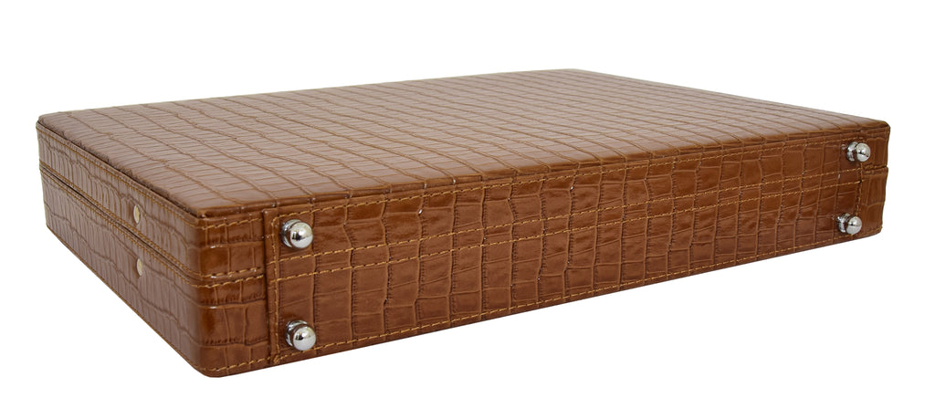 DR469 Traditional Croc Print Attache Case Brown 6