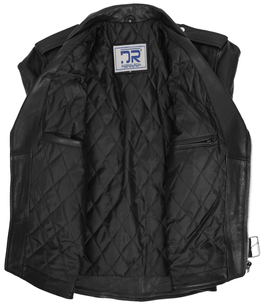 DR143 Men’s Biker Leather Jacket With Fringes Tassels Black 6