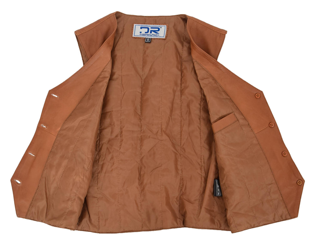 DR212 Women's Classic Leather Waistcoat Tan 7