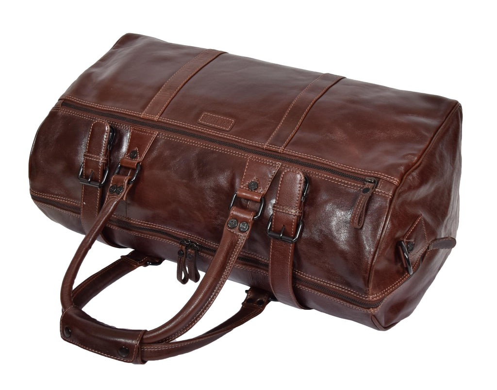 DR329 Brown Luxury Leather Holdall Travel Duffle Bag 6