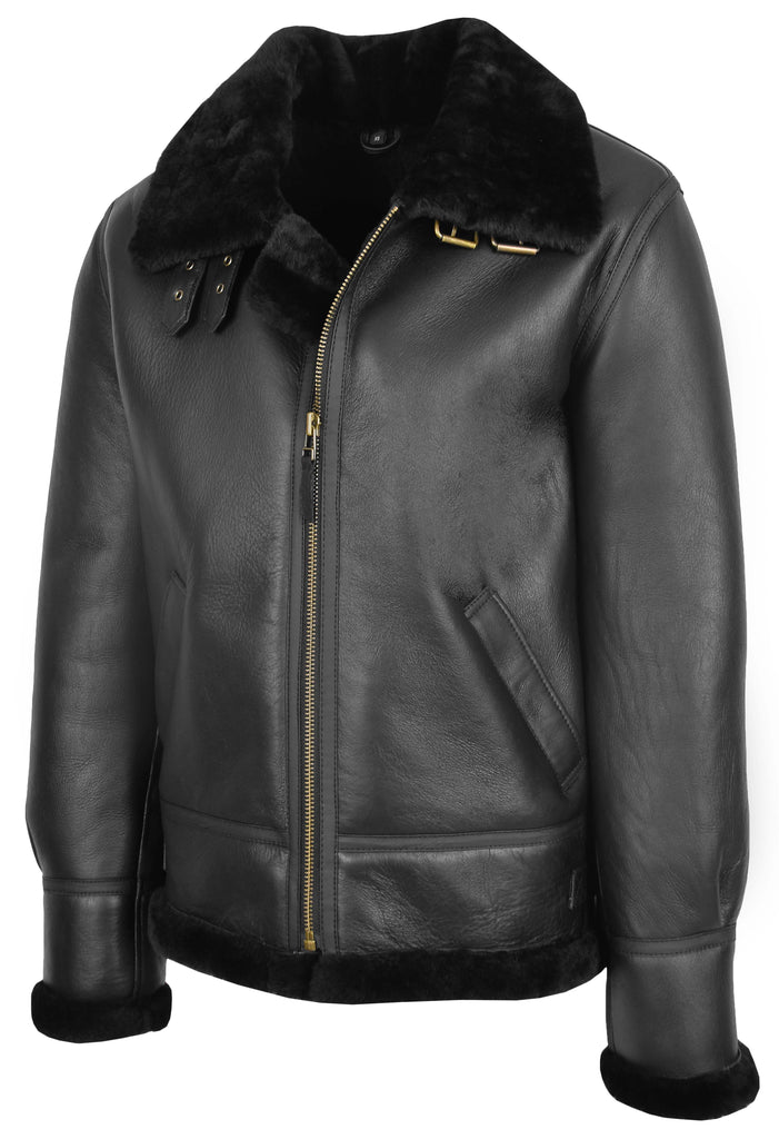 DR166 Men's Sheepskin Classic Leather Jacket Black 5
