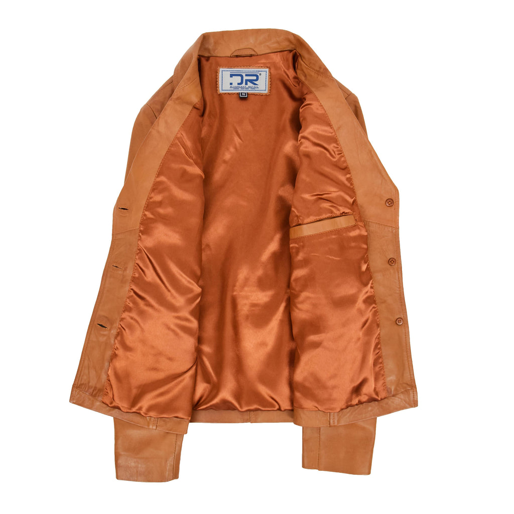 DR198 Women's Smart Work Warm Leather Jacket Tan 7