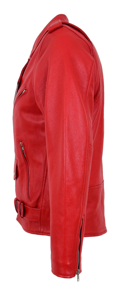 DR159 Men's New Mild Leather Biker Jacket Red 6