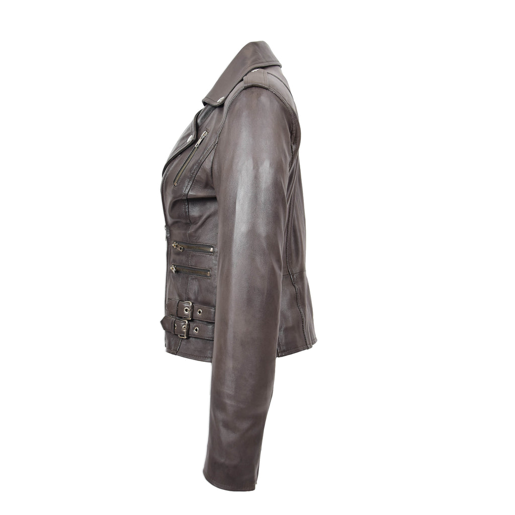 DR195 Women’s Trendy Biker Leather Jacket Grey 7