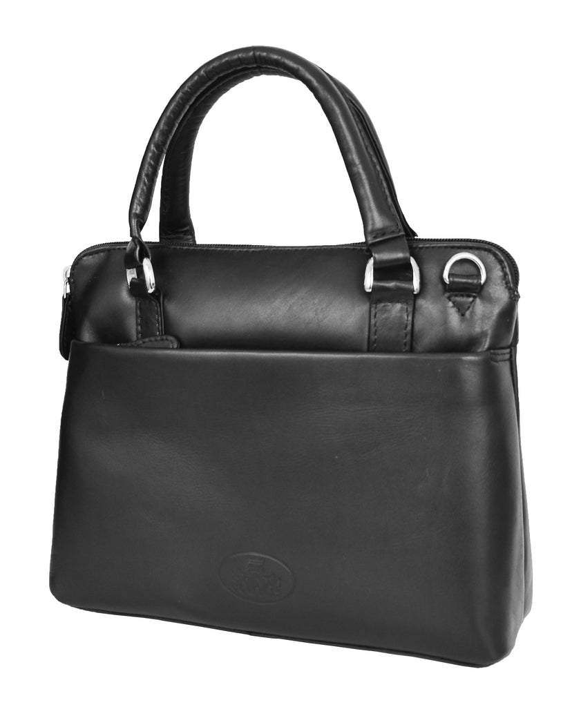 DR458 Women's Leather Small Tote Cross Body Bag Black 6