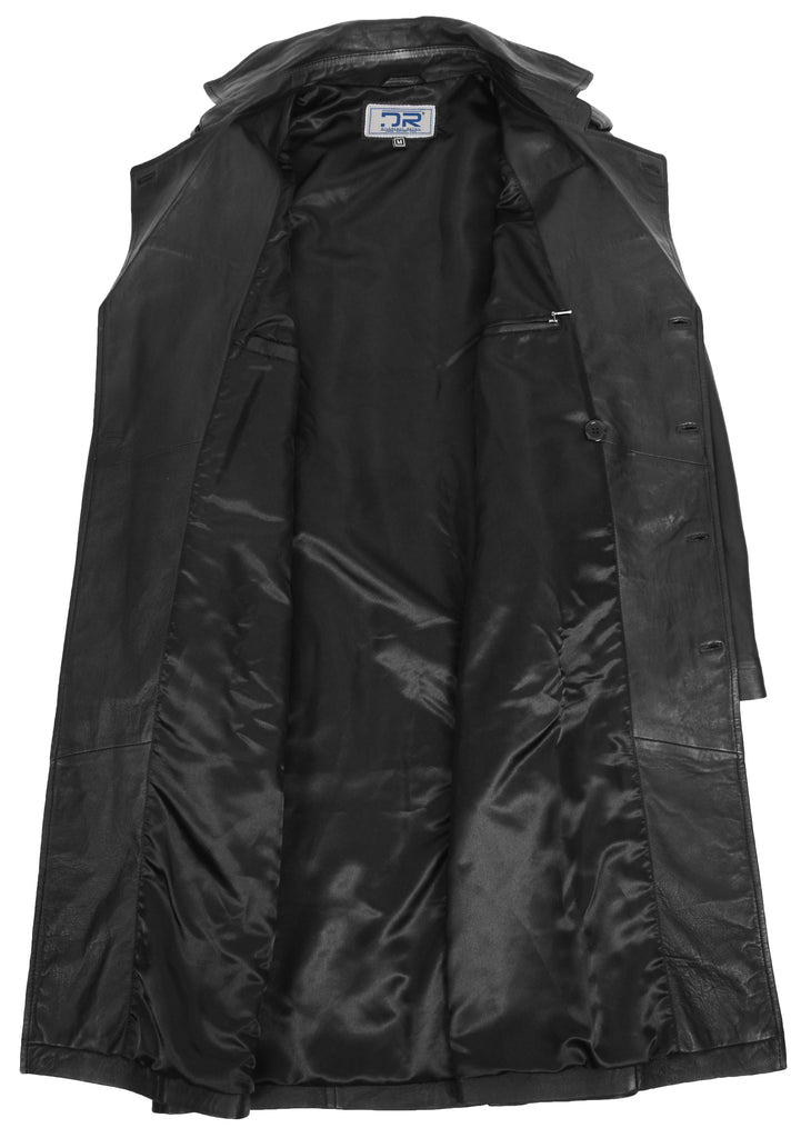 DR138 Men's Full Length Leather Coat Classic Black 7