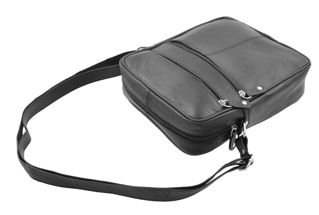 DR333 Men's Real Leather Cross Body Pouch Organiser Flight Bag Black 7