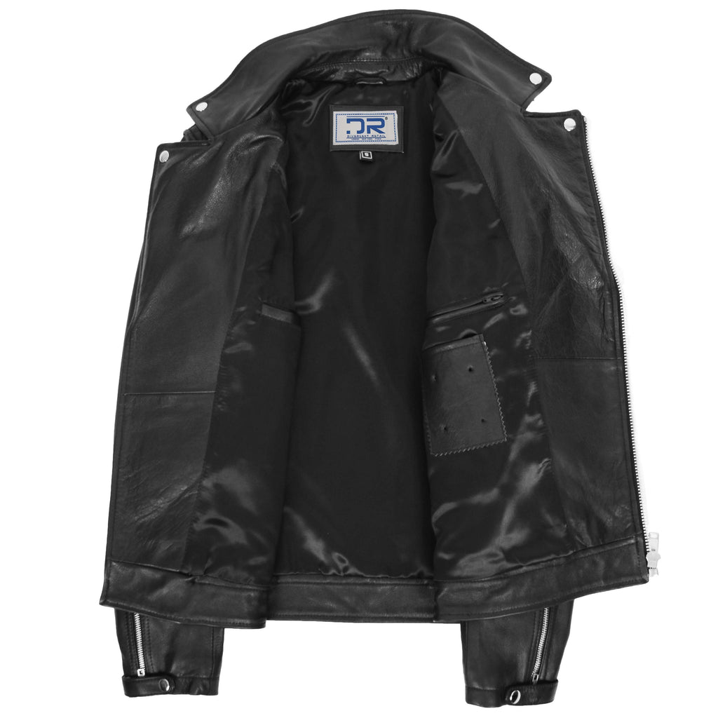 DR169 Men’s Real Leather Biker Jacket Black 6