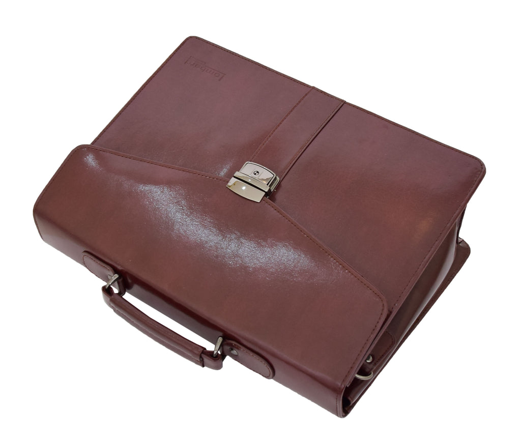 DR474 Men's Leather Flap Over Briefcase Brown 7