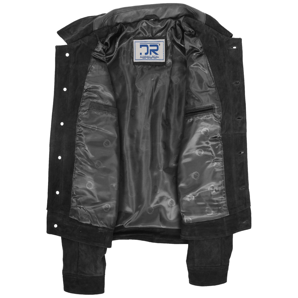 DR124 Men's Suede Buttoned Leather Short Jacket Black 6