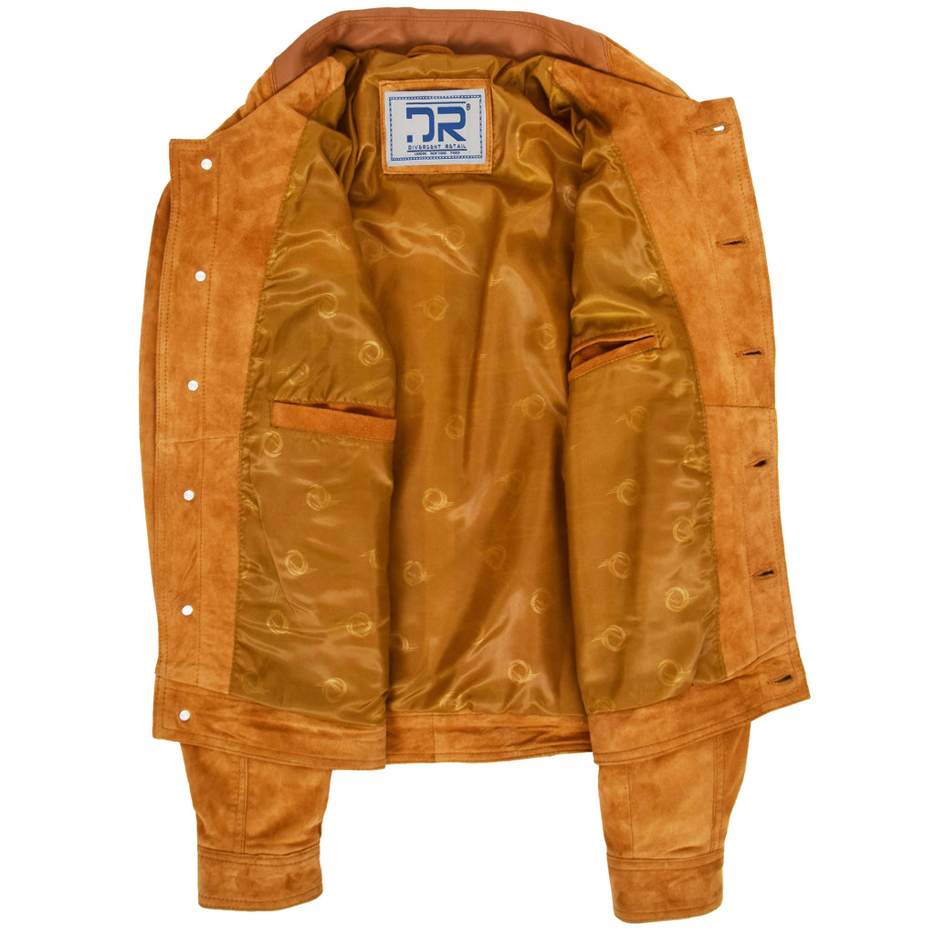 DR124 Men's Suede Buttoned Leather Short Jacket Tan 5