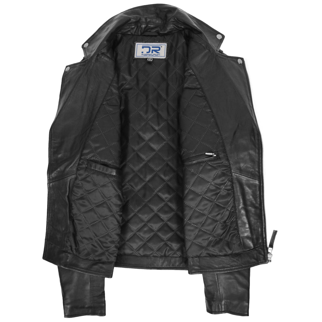 DR145 Men's Quilted Biker Leather Jacket Black 5