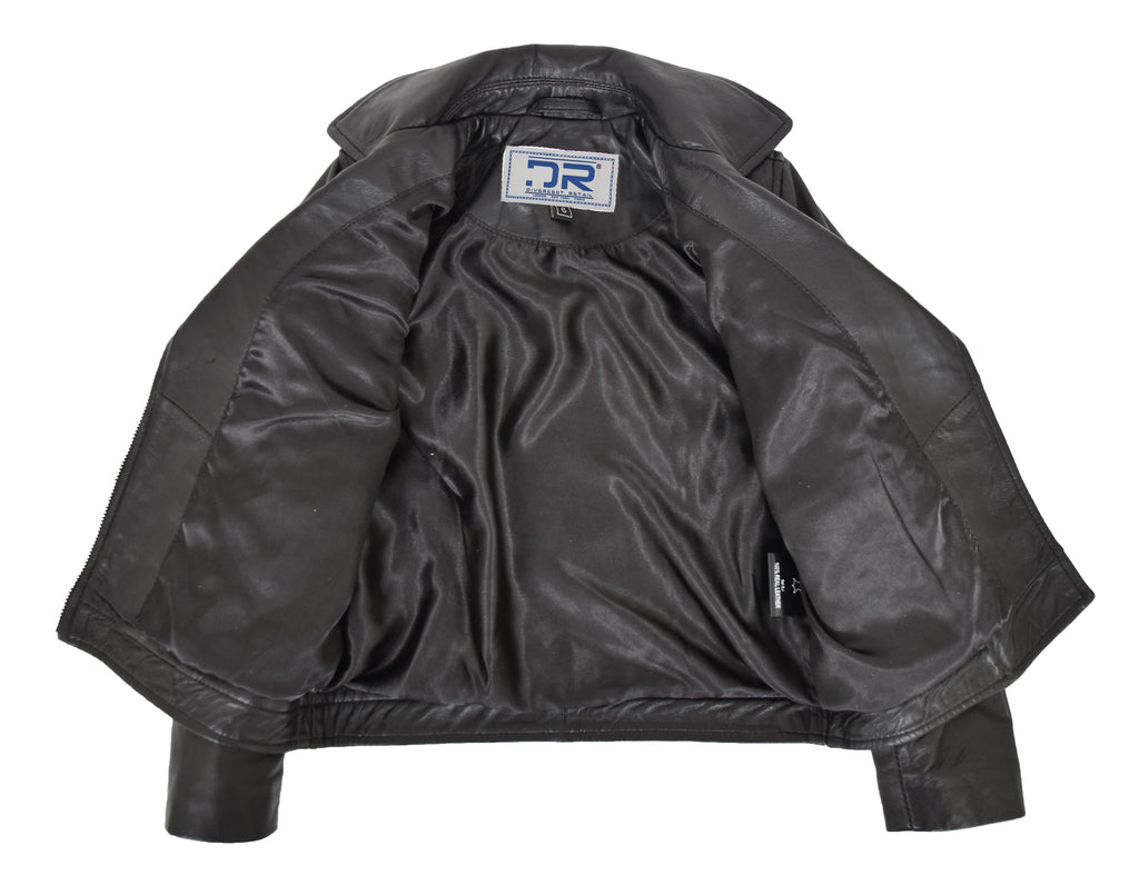 DR455 Girls Real Leather Cross Zip Biker Style Jacket Black 7