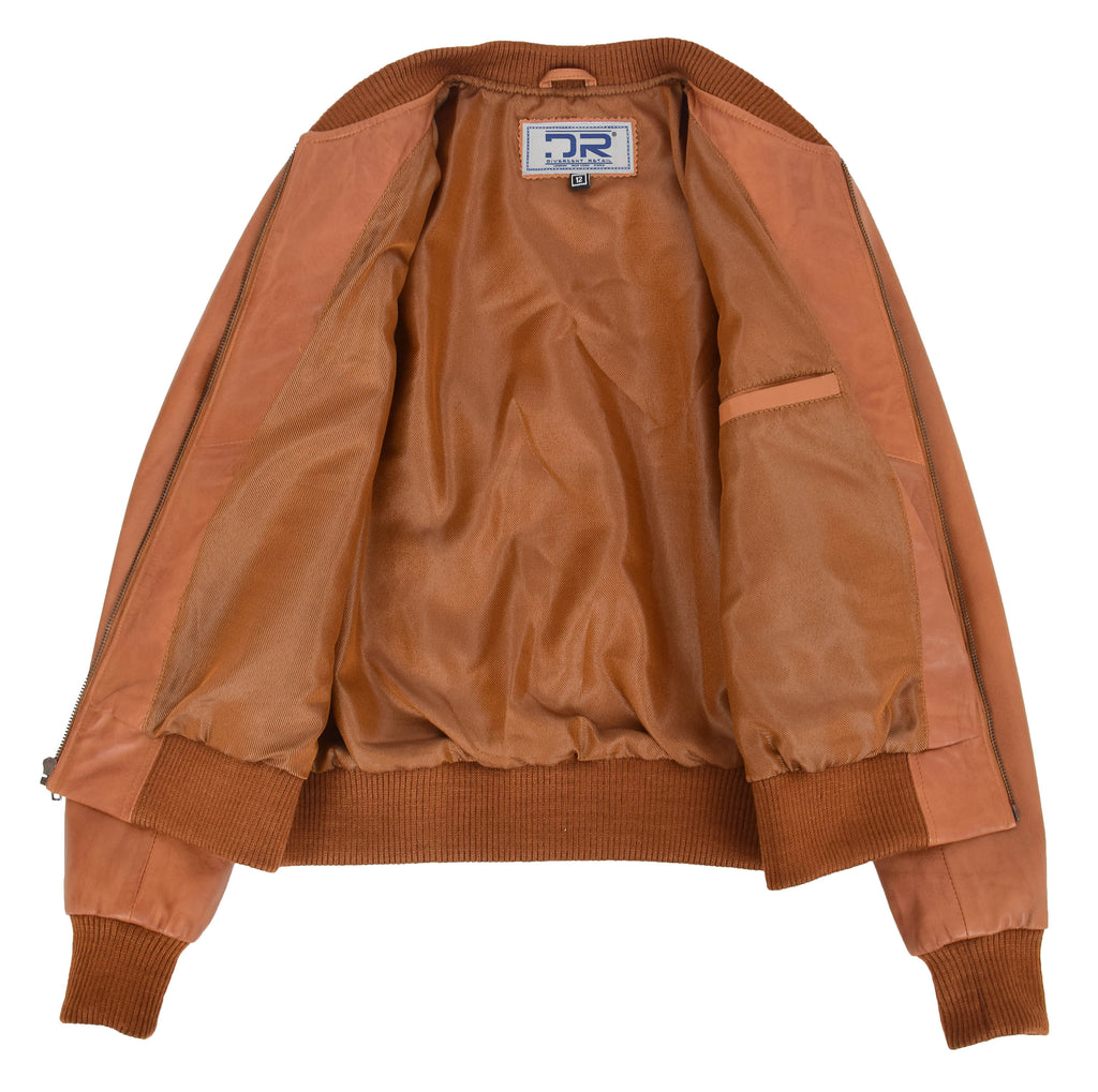 DR211 Women's Quilted Retro 70s 80s Bomber Jacket Tan 7