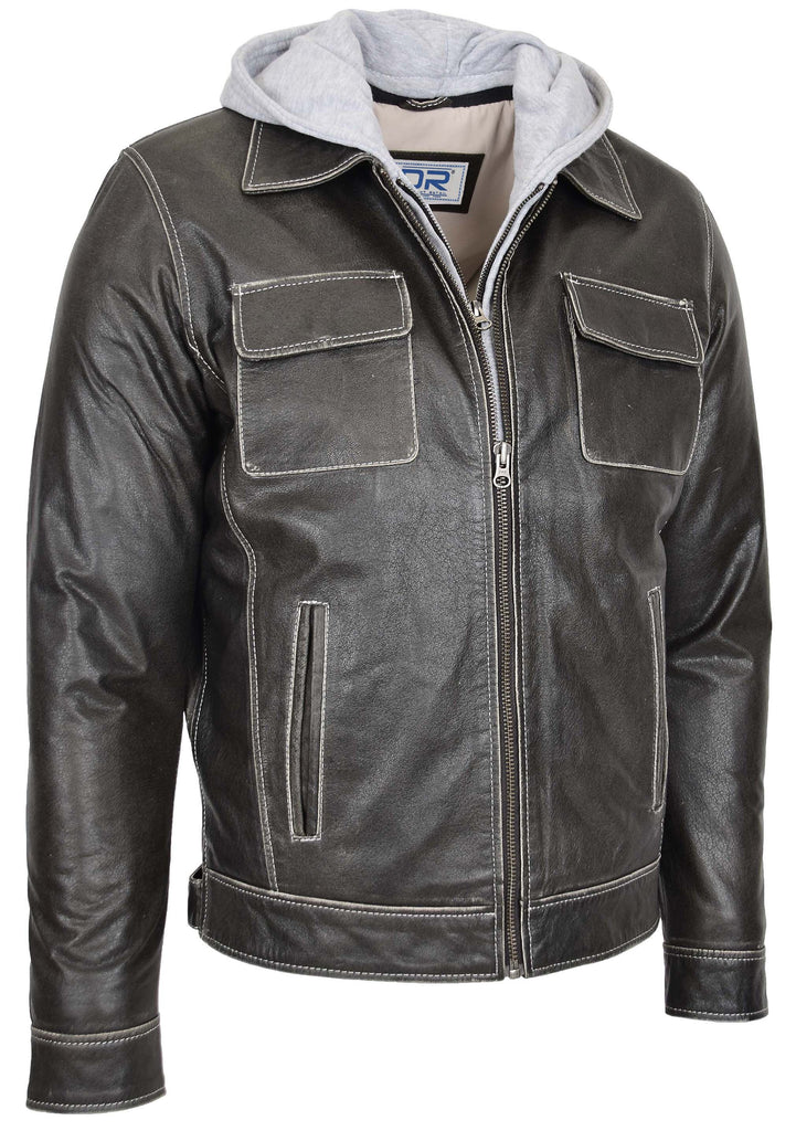 DR160 Men's Casual Biker Leather Jacket Grey 5