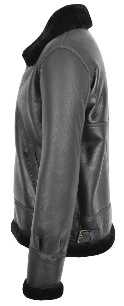 DR166 Men's Sheepskin Classic Leather Jacket Black 6