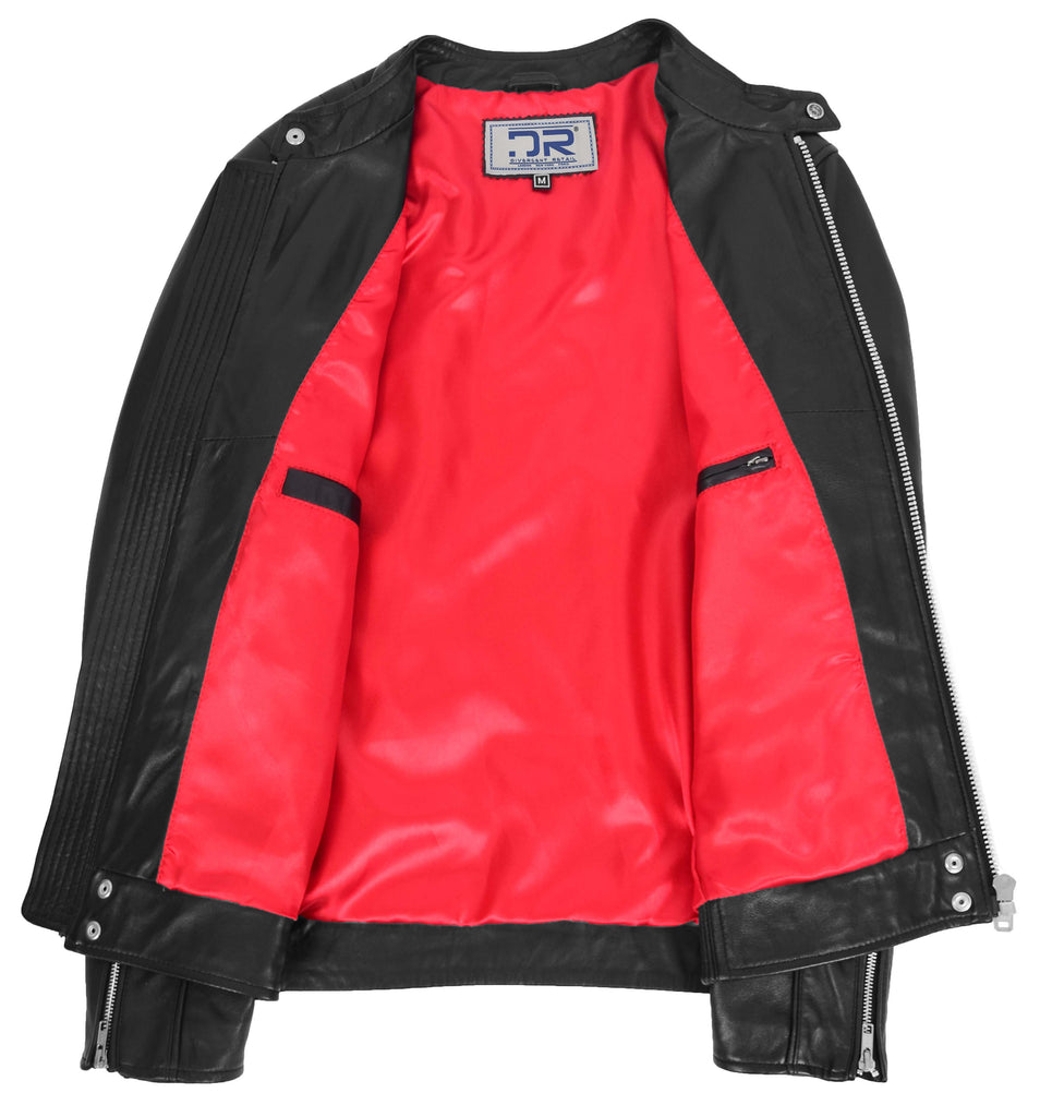 DR175 Men's Leather Casual Biker Fashion Jacket Black 7