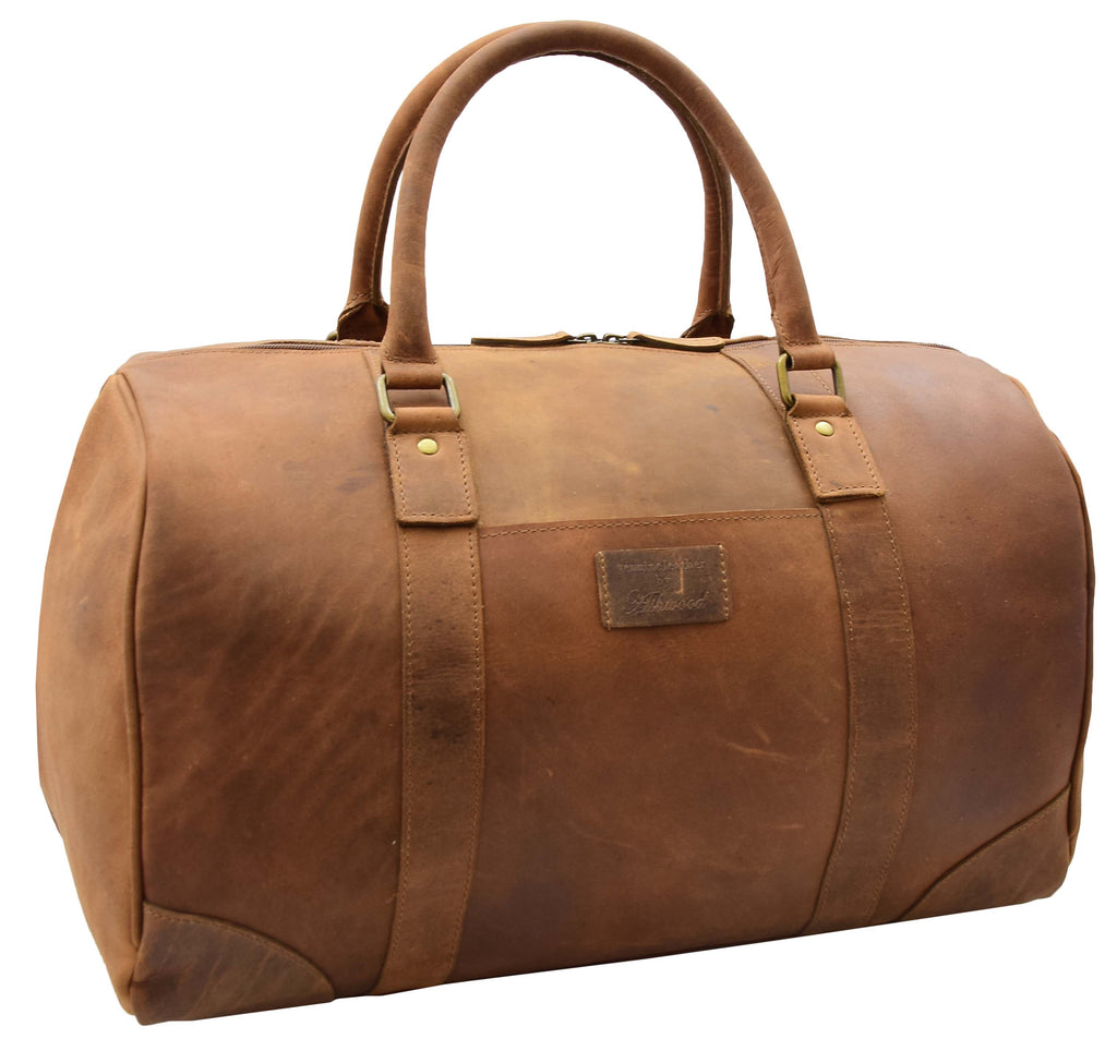 DR307 Genuine Leather Holdall Weekend Multi Use Duffle Bag Tan 8