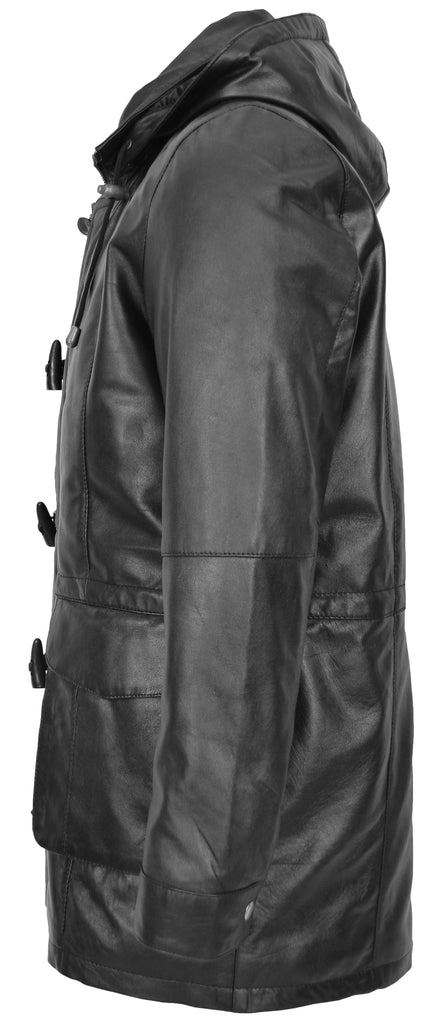 DR132 Men's Black Leather Hood Jacket Black 4